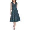 Women's Sleeveless V Neck Fit and Flare Midi Dress