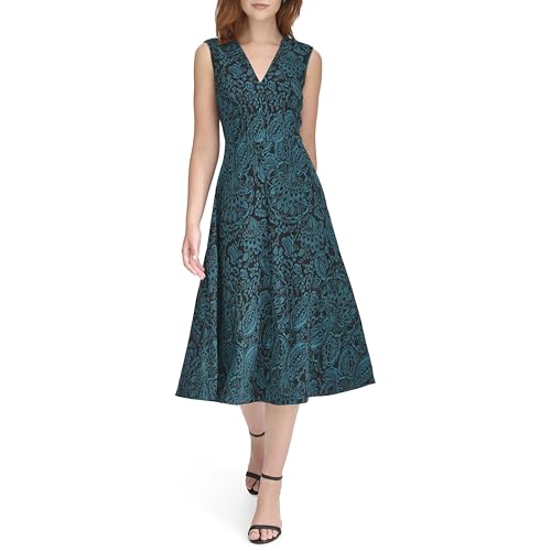 Women's Sleeveless V Neck Fit and Flare Midi Dress