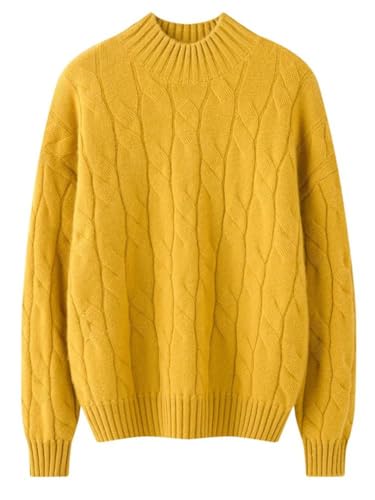 Women's Cable Knit 100 Percent Cashmere Mock Neck Pullover Casual Fall Winter Thick Soft Warm Sweater