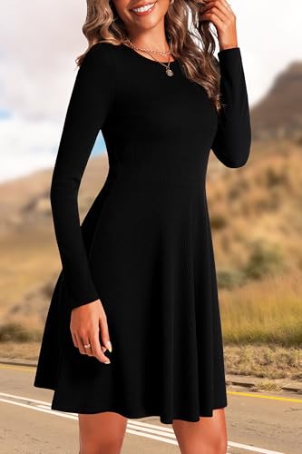 Fall Dresses for Women 2025 Long Sleeve Ribbed Knit A-Line Flowy Casual Wedding Guest Dresses Fashion Clothes