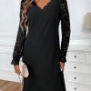 Women 2025 Summer Dress Elegant Straight Lace Long Sleeve Mini Dress For Fall/Winter