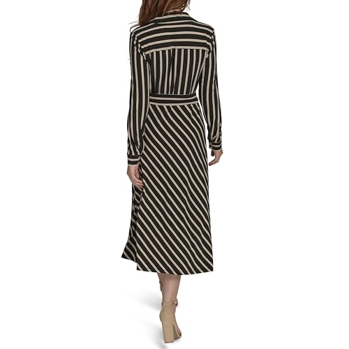 Women's Long Sleeve Collared Self Tie Midi Shirtdress