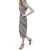 Women's Sleeveless Jewel Neck Side Ruching Midi Dress
