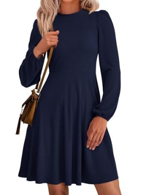 Womens Long Sleeve Mini Dress 2025 Fall Trendy Crewneck Ribbed Knit Soft A Line Flowy Summer Formal Dresses