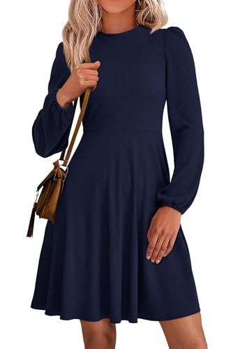 Womens Long Sleeve Mini Dress 2025 Fall Trendy Crewneck Ribbed Knit Soft A Line Flowy Summer Formal Dresses