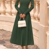 Fall Dresses for Women 2025 Long Sleeve Work Casual A Line Pleated Cocktail Church Midi Winter Sweater Dress