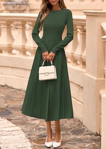 Fall Dresses for Women 2025 Long Sleeve Work Casual A Line Pleated Cocktail Church Midi Winter Sweater Dress