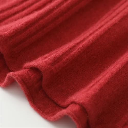 Women's Wool V-Neck Pullover Dress Comfortable Merino Wool Slim-Fit Flared A-Line Pleated Cashmere Sweater