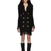 Women's Tassel Shift Dress – V-Neck Metallic Button, Black White Event Gown