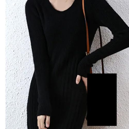 Women's Cashmere Knitted Dress Merino Wool Pullover Elegant Casual Long Dress for Fall Winter