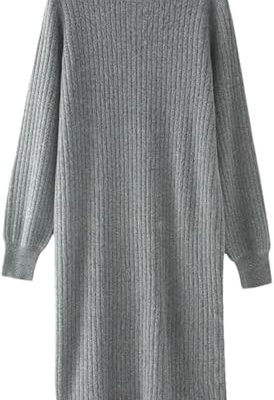 Women's Cashmere Knit Dress Half High Collar Slim Fit Loose Wool Sweater Dress