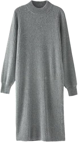 Women's Cashmere Knit Dress Half High Collar Slim Fit Loose Wool Sweater Dress