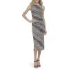 Women's Sleeveless Jewel Neck Side Ruching Midi Dress