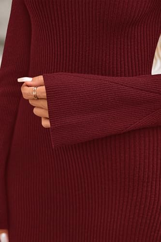 Fall Dresses for Women 2025 Ribbed Knit Bodycon Dress Mock Neck Bell Long Sleeve Pullover Sweater Winter Mini Dresses