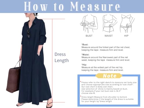 Women's Basic Loose Fit Long Sleeve Button Up Maxi Shirt Dress with Pockets