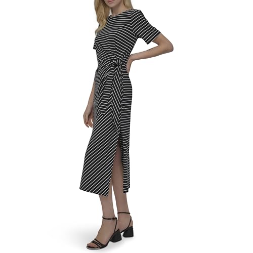 Womens Front Tie Boat Neck Short Sleeve Dress