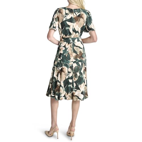 Womens Flutter Sleeve Round Neck Waist Tie Midi Dress