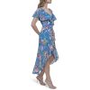 Women's Short Flutter Sleeve V-Neck High Low Hem Ruffle Dress