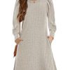 Girls Fall Knit Dress Crew Neck Puff Long Sleeve Casual Tunic Dresses with Pockets 6-12 Y