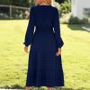 Womens Long Sleeve Fall Long Dress Swiss Dot Maxi Wedding Guset Dress Boho V Neck Casual Dress with Pockets
