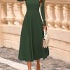 Fall Dresses for Women 2025 Long Sleeve Work Casual A Line Pleated Cocktail Church Midi Winter Sweater Dress