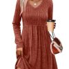 Womens V Neck Long Sleeve Fall Dresses Baby Doll Casual Sweater Dress Fashion Clothes