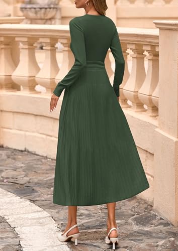 Fall Dresses for Women 2025 Long Sleeve Work Casual A Line Pleated Cocktail Church Midi Winter Sweater Dress
