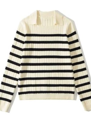 Women's Lapel Loose Casual Fall and Winter Striped Knit Sweater