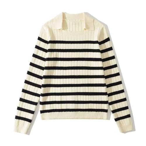 Women's Lapel Loose Casual Fall and Winter Striped Knit Sweater