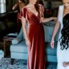 Flutter Sleeve Velvet Bridesmaids Dresses V Neck Women Wedding Long Bridesmaid Dresses for Fall