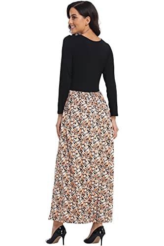 Women's Long Sleeves Maxi Dress Plain Empire Waist Casual Dress Loose Fall/Winter Dresses with Pockets