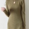 Women's Wool Button Stand Up Collar Split Knitted Bag Hip Dress for Fall Winter