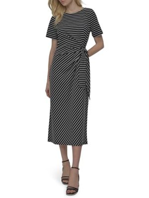 Womens Front Tie Boat Neck Short Sleeve Dress
