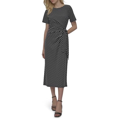 Womens Front Tie Boat Neck Short Sleeve Dress