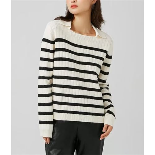 Women's Lapel Loose Casual Fall and Winter Striped Knit Sweater