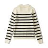 Women's Lapel Loose Casual Fall and Winter Striped Knit Sweater