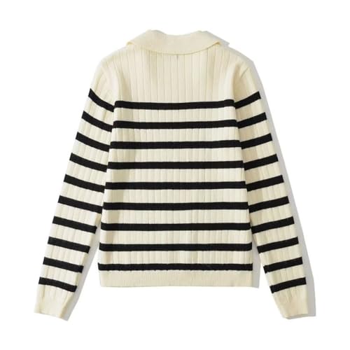 Women's Lapel Loose Casual Fall and Winter Striped Knit Sweater