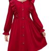 Toddler Fall Winter Sweater Dress Ruffle Long Sleeve Ribbed Knit Button Down Casual Dresses with Pockets