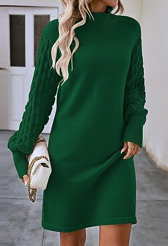 Women's Long Sleeve Sweater Mini Dress Casual Loose Mock Neck Empire Waist Cocktail Party Knit Short Dresses