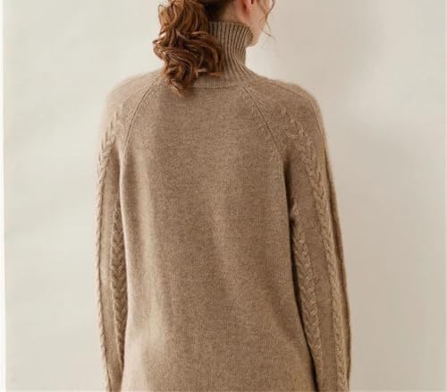 Womens 100 Percent Cashmere Turtleneck Sweater Fall Winter Casual Loose Fit Thick Wool Pullover