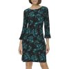 Women's 3/4 Sleeve Pleated Cuffs Shift Dress