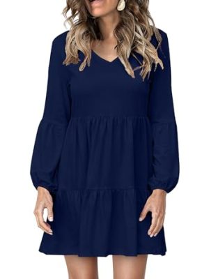 Dresses for Women Casual Long Sleeve V Neck Flowy Swing Tunic Dress Fall Outfits 2025