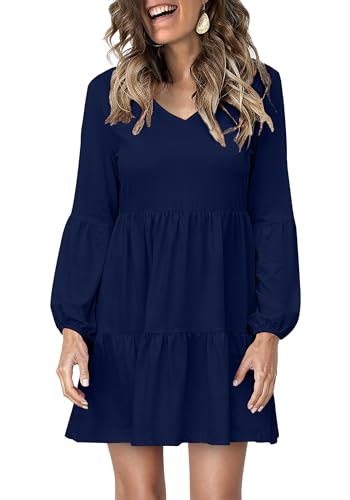 Dresses for Women Casual Long Sleeve V Neck Flowy Swing Tunic Dress Fall Outfits 2025