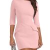 Womens Fall Dress Crew Neck 3/4 Sleeve Bodycon Party Club Mini Dresses
