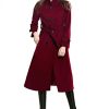 Women's Wool Trench Coat Winter Double-Breasted Jacket with Belts