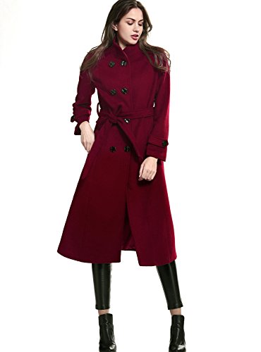 Women's Wool Trench Coat Winter Double-Breasted Jacket with Belts