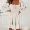 Women's Long Sleeve Mini Cottagecore Dresses 2025 Fall Outfits Square Neck Casual Flowy Short Dress Fashion