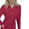 Women's Long Sleeve Collared Neck Button Front Mini Dress with Pockets