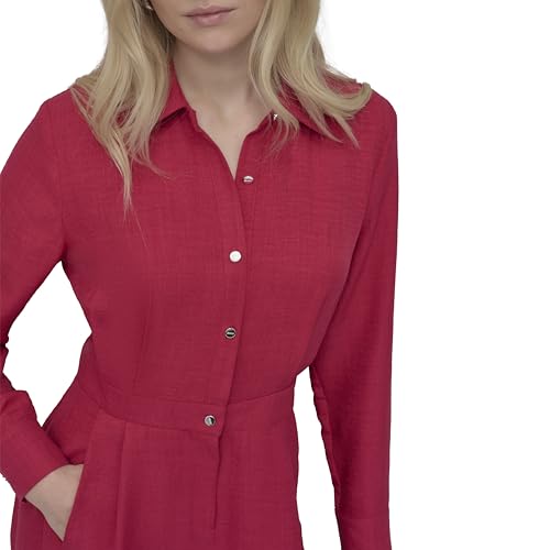 Women's Long Sleeve Collared Neck Button Front Mini Dress with Pockets
