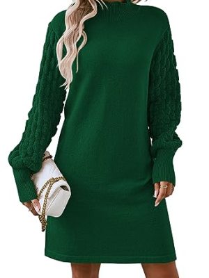 Women's Long Sleeve Sweater Mini Dress Casual Loose Mock Neck Empire Waist Cocktail Party Knit Short Dresses